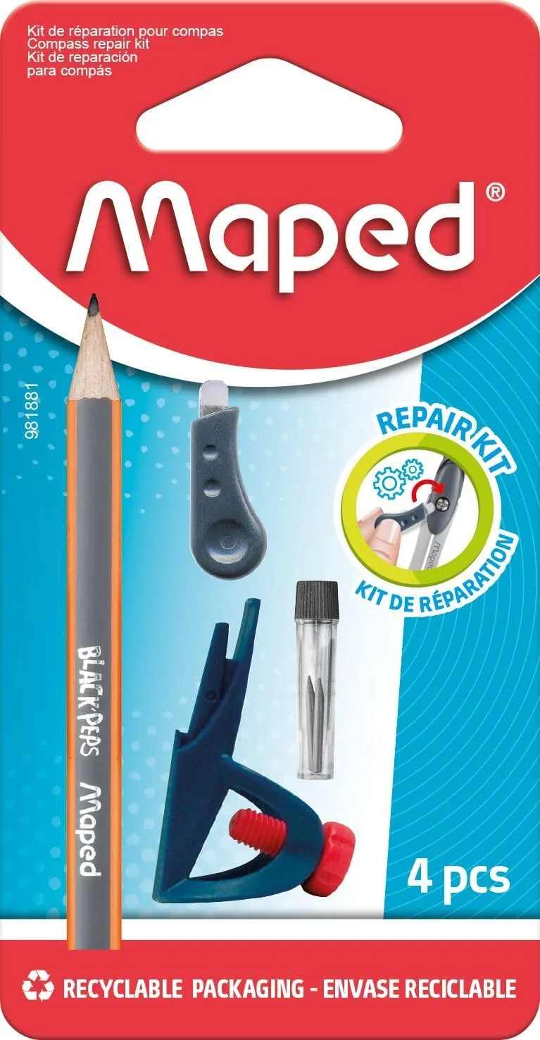 Maped ▫️ Kit de reparação de compasso - Melhore e mantenha o seu compasso escolar - Com adaptador e roda -