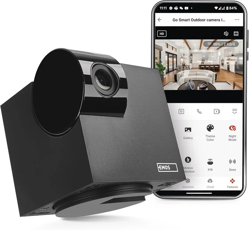 EMOS ▫️ GoSmart - Câmara de vigilância interior inteligente, câmara IP WiFi rotativa de 3 MP com aplicação, visão nocturna, inclinação e panorâmica, compatível com Google Assistant e Alexa, cor