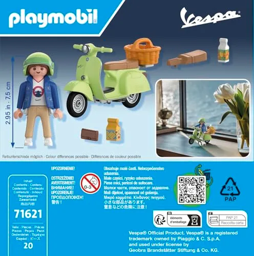 PLAYMOBIL ▫️ Cars 71621 Vespa 150 Sprint Veloce de 1969, Verde Claro, modelo fiel para colecionadores e entusiastas, inclui acessórios versáteis e várias opções de selim 5