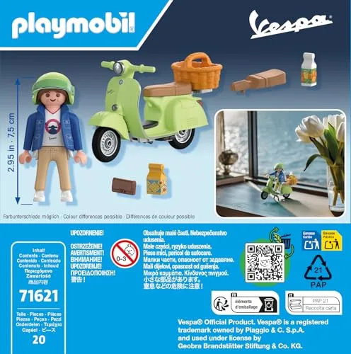PLAYMOBIL ▫️ Cars 71621 Vespa 150 Sprint Veloce de 1969, Verde Claro, modelo fiel para colecionadores e entusiastas, inclui acessórios versáteis e várias opções de selim 7