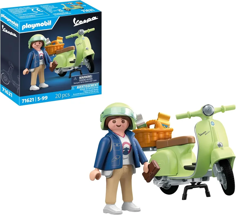 PLAYMOBIL ▫️ Cars 71621 Vespa 150 Sprint Veloce de 1969, Verde Claro, modelo fiel para colecionadores e entusiastas, inclui acessórios versáteis e várias opções de selim