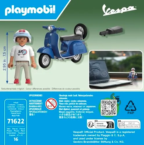 PLAYMOBIL ▫️ Cars 71622 Vespa 150 Sprint Veloce de 1969, Azul, modelo fiel para colecionadores e entusiastas, inclui acessórios versáteis e uma roda sobressalente amovível 5