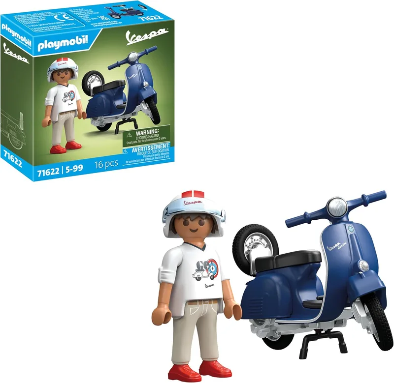 PLAYMOBIL ▫️ Cars 71622 Vespa 150 Sprint Veloce de 1969, Azul, modelo fiel para colecionadores e entusiastas, inclui acessórios versáteis e uma roda sobressalente amovível