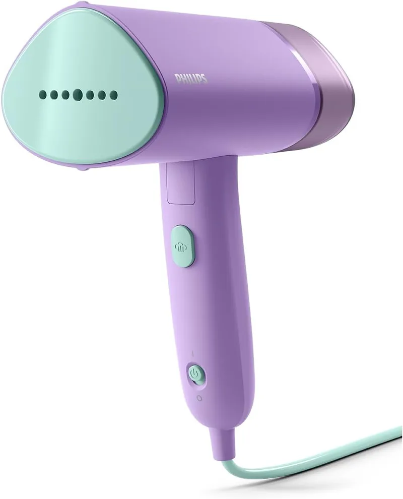 PHILIPS ▫️ Série 3000 Ferro de engomar vertical – Vaporizador de 1000 W, 20 g/min, reservatório removível de 100 ml, placa de plástico, bolsa incluída, peso leve de 690 g, roxo (STH3010/30)