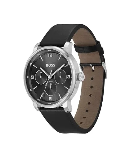 HUGO BOSS ▫️ Relógio analógico multifunções de quartzo da Boss para homem, da coleção Contender, com bracelete em pele preta ou castanha 2