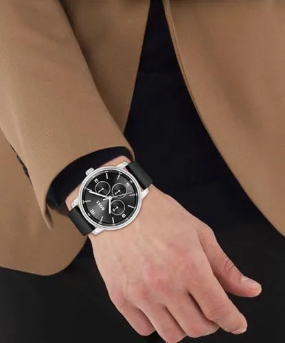 HUGO BOSS ▫️ Relógio analógico multifunções de quartzo da Boss para homem, da coleção Contender, com bracelete em pele preta ou castanha 4
