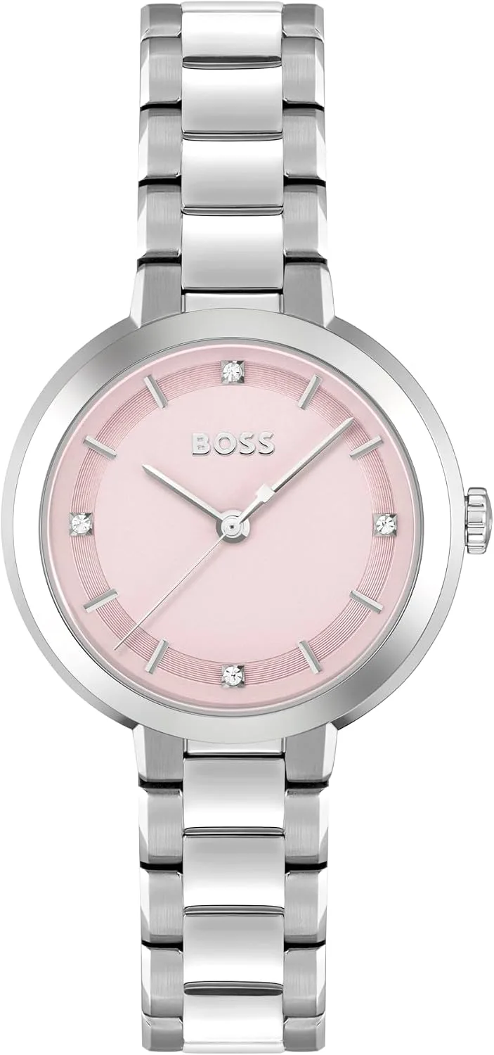 BOSS ▫️ Relógio com movimento de quartzo e três ponteiros para mulher, da coleção Sena, com bracelete em aço inoxidável prateado - 1502757