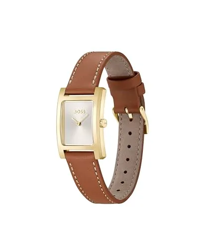 BOSS ▫️ Relógio de movimento de quartzo com dois ponteiros para mulher, da coleção Lucy, com bracelete em aço inoxidável ou em pele e caixa retangular 2
