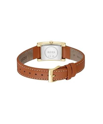 BOSS ▫️ Relógio de movimento de quartzo com dois ponteiros para mulher, da coleção Lucy, com bracelete em aço inoxidável ou em pele e caixa retangular 3