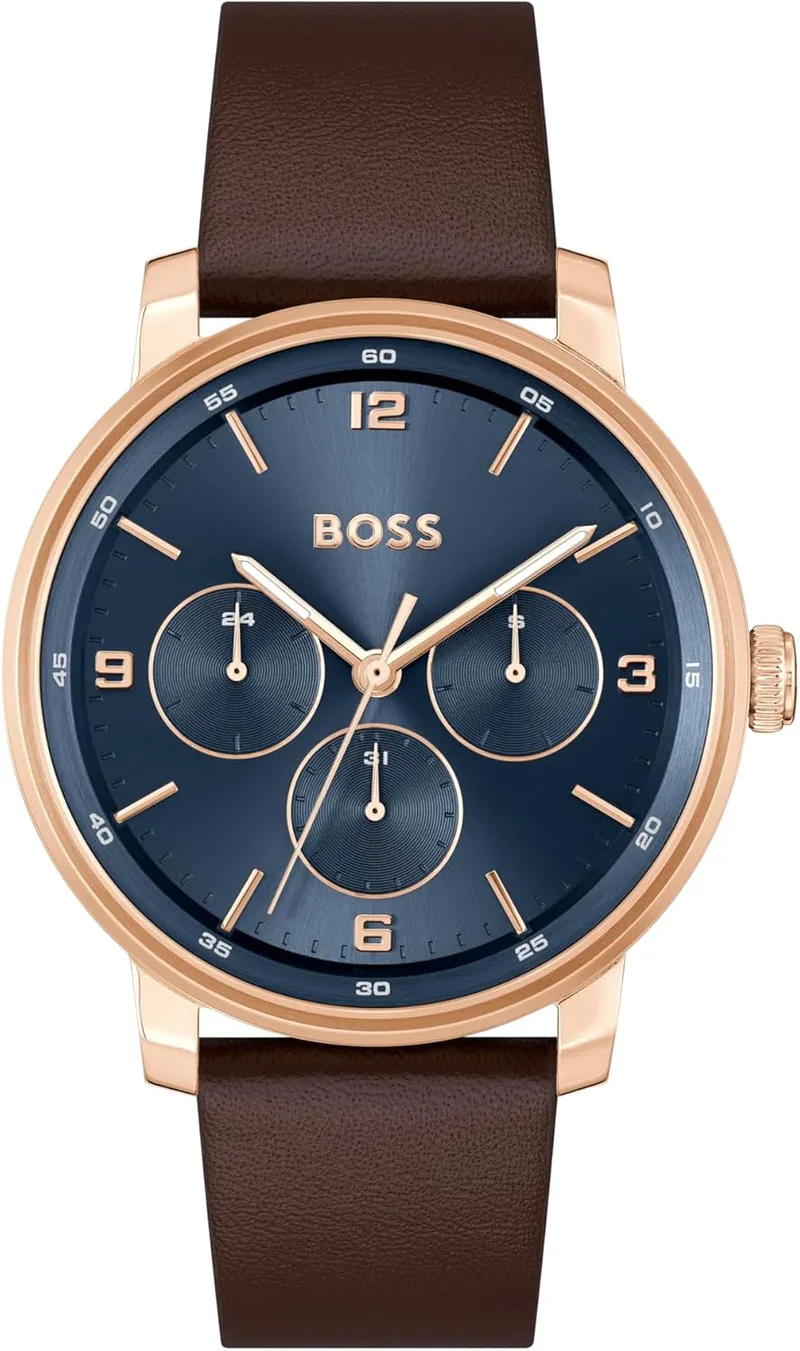 Relógio de Quartzo Multifunções Analógico para Homem BOSS Coleção Contender com bracelete em pele preta ou castanha