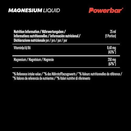 PowerBar ▫️ Black Line - Magnésio Líquido - 20x25 ml - 250 mg de magnésio - Vitamina B6 6