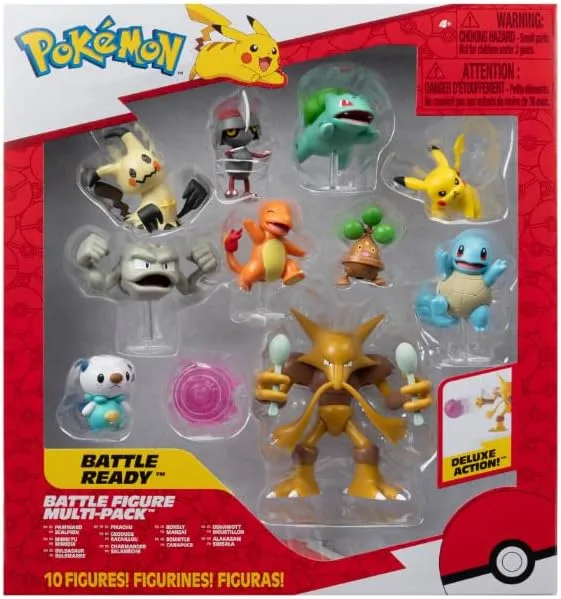 Pokémon ▫️ PKW - MP Battle Figure 10Pk 5,1 cm: Pikachu #4, Squirtle #5, Bulbasaur #5, Charmander #5, Geodude, Mimikyu, Pawniard, Bonsly, Oshawott; 11,4 cm Alakazam - TGT
