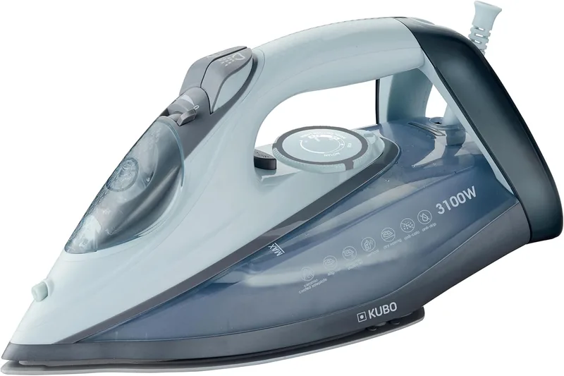 KUBO ▫️ Ferro a vapor para roupa - Placa de cerâmica - Curso de vapor de 140 g - Função de auto-limpeza - Depósito de água de 320 ml - Potência 3100 W