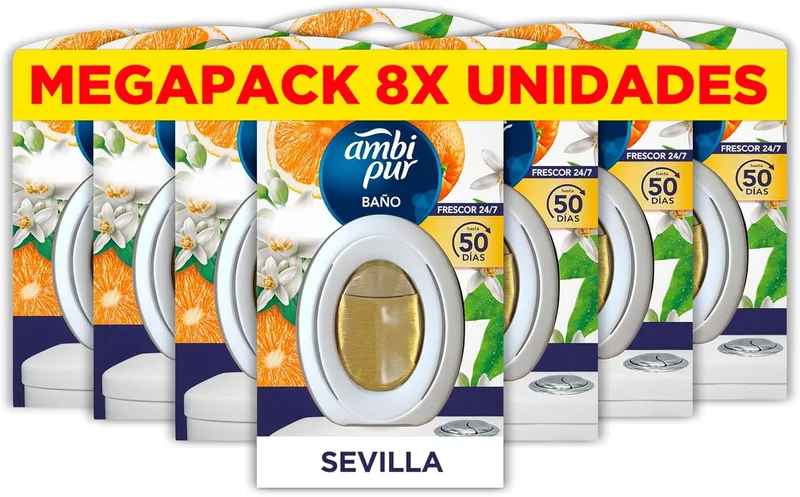 AMBIPUR ▫️ Ambientador para Casa de Banho, Elimina e Previne os Maus Odores na Casa de Banho, Fragrância de Laranja e Canela, Embalagem de 8 Unidades
