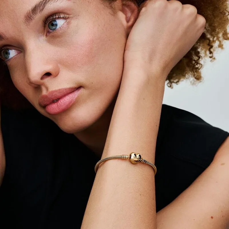 PANDORA ▫️ Moments 563050C00-18 - Pulseira com elos em forma de cobra e fecho em forma de coração, prata de lei com liga banhada a ouro, compatível com a coleção Moments, tamanho: 18 2