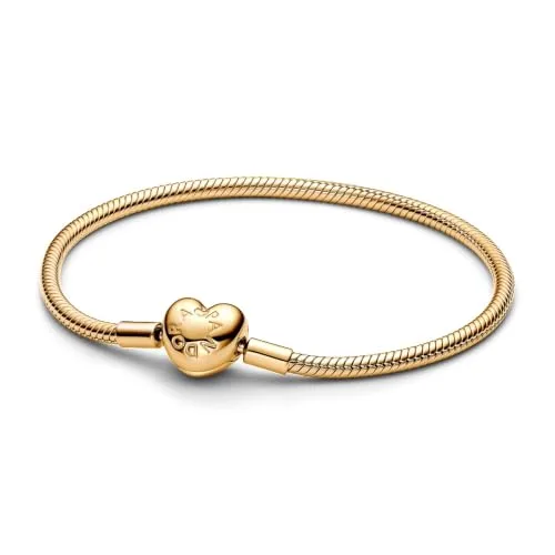 PANDORA ▫️ Moments 563050C00-18 - Pulseira com elos em forma de cobra e fecho em forma de coração, prata de lei com liga banhada a ouro, compatível com a coleção Moments, tamanho: 18 3