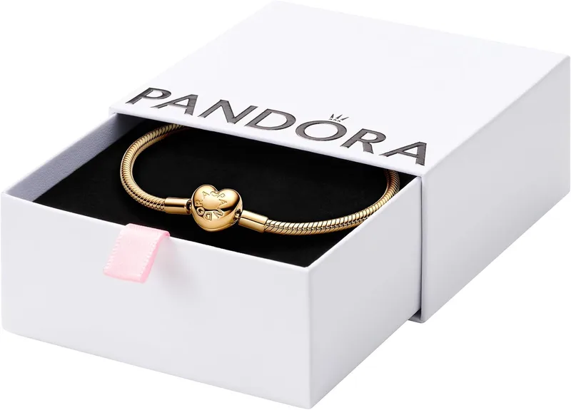 PANDORA ▫️ Moments 563050C00-18 - Pulseira com elos em forma de cobra e fecho em forma de coração, prata de lei com liga banhada a ouro, compatível com a coleção Moments, tamanho: 18