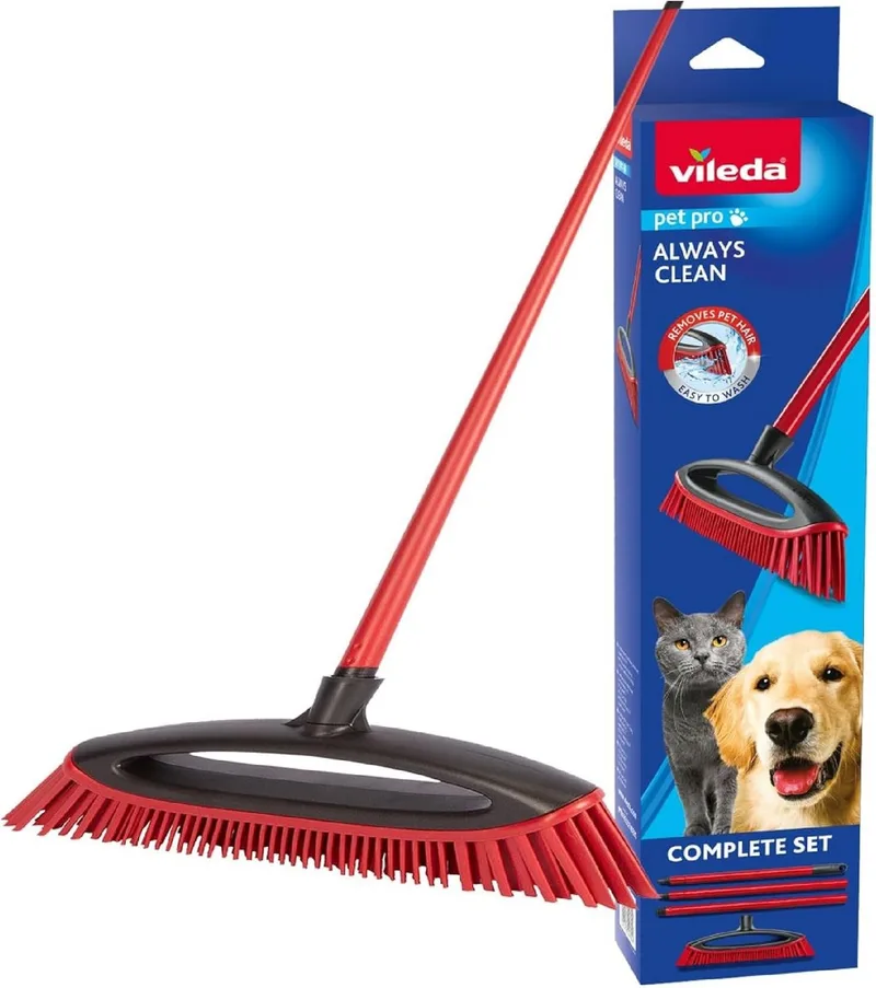 Vileda ▫️ Pet Hair Rubber Broom | Atrai e recolhe a sujidade e os pêlos dos animais | Seguro e eficaz para todas as superfícies do chão | Fácil de limpar.