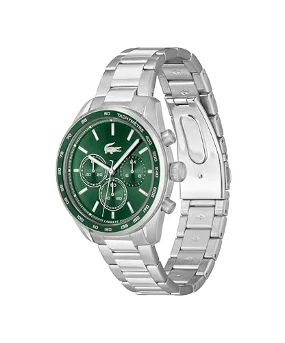 Lacoste ▫️ Relógio de três ponteiros para homem com bracelete em aço prateado e branco 2