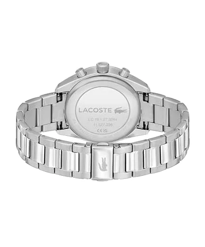 Lacoste ▫️ Relógio de três ponteiros para homem com bracelete em aço prateado e branco 3