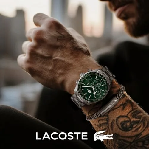 Lacoste ▫️ Relógio de três ponteiros para homem com bracelete em aço prateado e branco 4