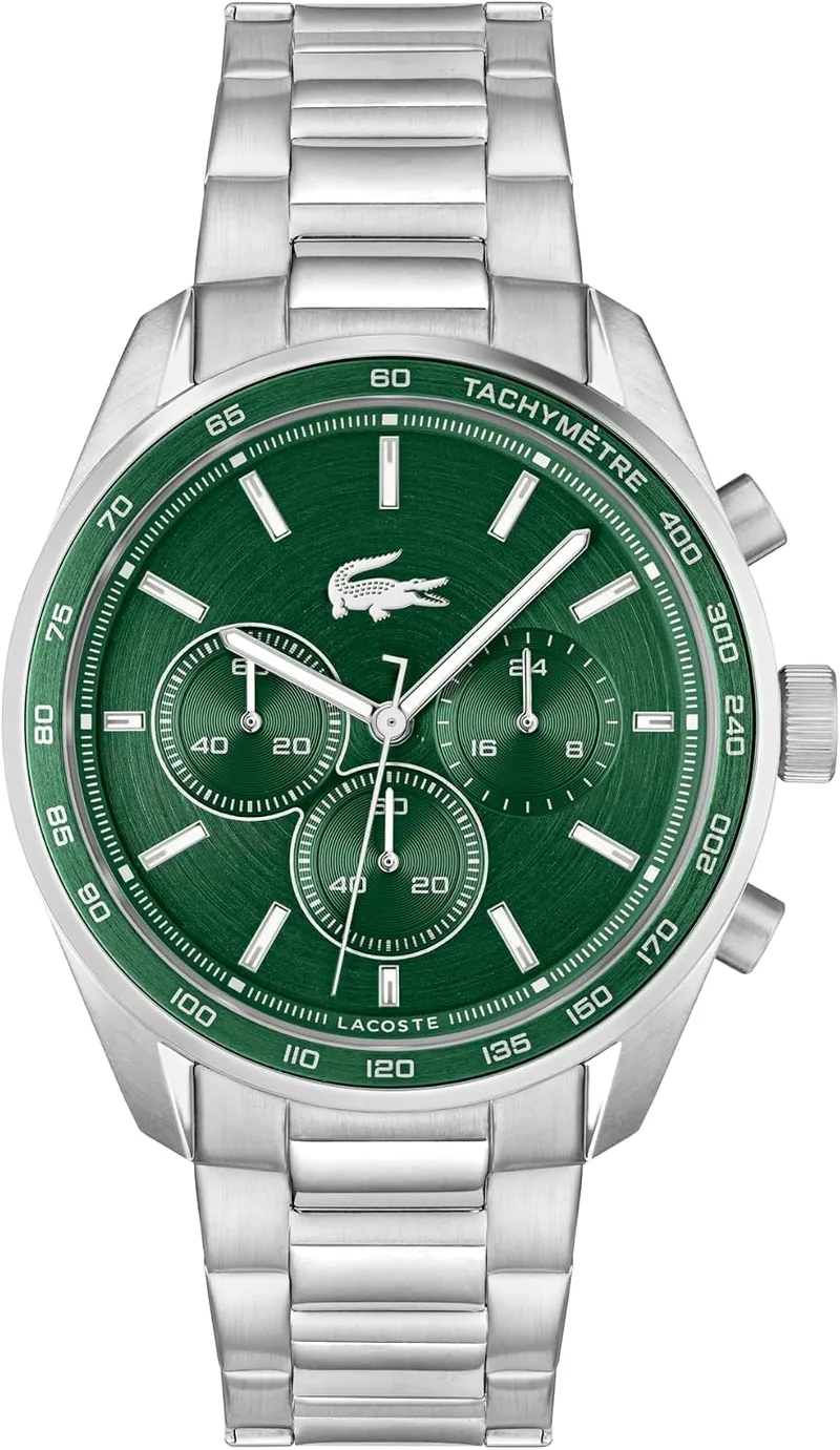 Lacoste ▫️ Relógio de três ponteiros para homem com bracelete em aço prateado e branco