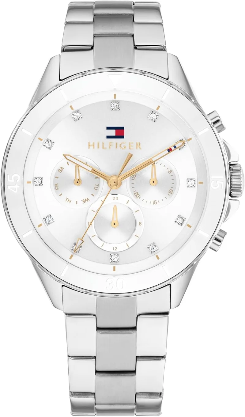 Relógio de Quartzo Analógico Multifunções Tommy Hilfiger para mulher com bracelete em aço inoxidável