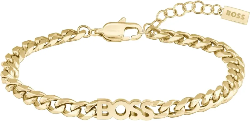 BOSS ▫️ Jewelry: Colar ou pulseira para mulher da coleção KASSY FOR HER, em aço inoxidável com banho iônico em ouro amarelo