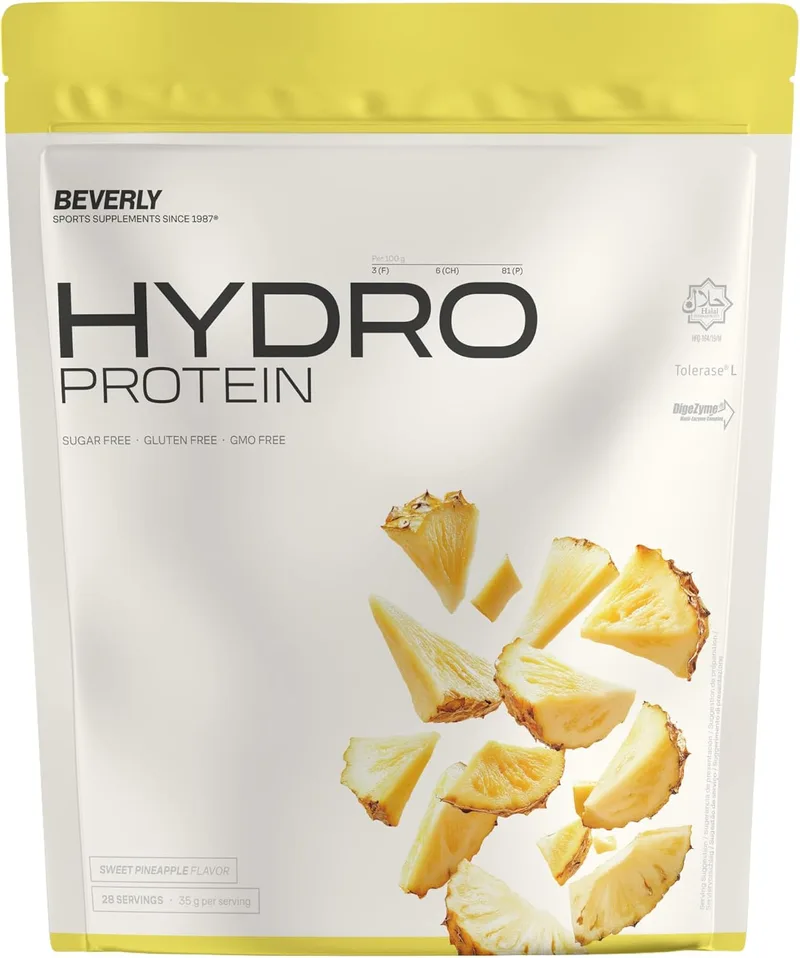 Beverly Nutrition ▫️ Beverly HYDRO PROTEIN – Proteína hidrolisada de soro de leite com DigeZyme® e Tolerase® | 29 g de proteína por dose | 1 kg (28 doses) | Elevada digestibilidade (ananás)