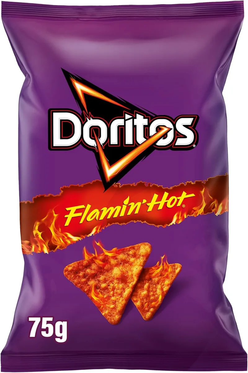 Doritos ▫️ Flamin' Hot, Snack de Milho Picante, embalagem individual, 75 g