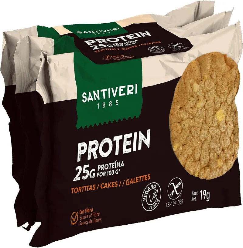 SANTIVERI ▫️ Panquecas Proteicas, Snack Proteico com 25g de Proteína, Alto teor de Fibra, com Azeite, Sem Glúten e Sem Lactose, Vegan - 3x3 - 57g