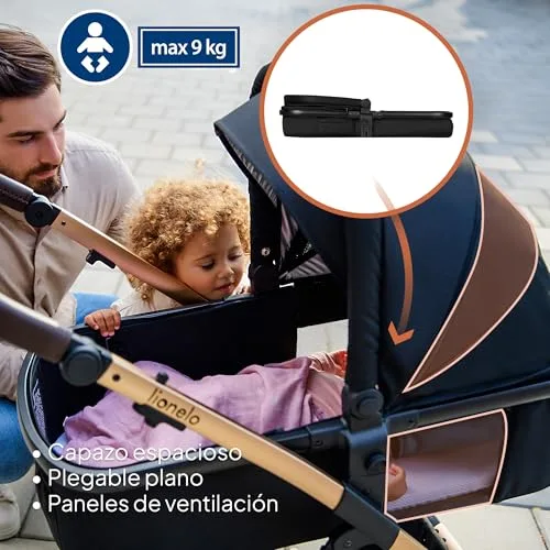 lionelo ▫️ Amber Carrinho de bebé multifuncional 2 em 1 Conjunto de carrinho de passeio com assento tipo cubo e alcofa Guiador ajustável Saco Mosquiteiro Protetor de chuva 2