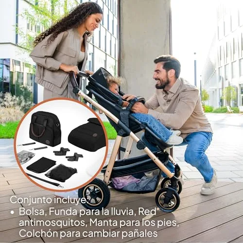 lionelo ▫️ Amber Carrinho de bebé multifuncional 2 em 1 Conjunto de carrinho de passeio com assento tipo cubo e alcofa Guiador ajustável Saco Mosquiteiro Protetor de chuva 7