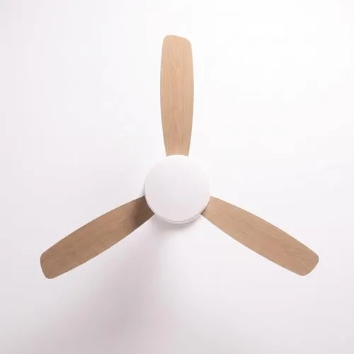 Jocca ▫️ Ventilador de teto com luz LED regulável | Ventilador branco com acabamento em imitação de madeira natural | Comando à distância | 3 velocidades | 70 W | Temporizador | Diâmetro 106 cm | 4