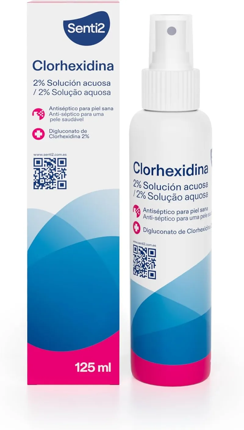 Senti2 ▫️ Clorexidina Solução Anti-séptica para a Pele de Clorexidina, Digluconato de Clorexidina a 2%, Solução Aquosa, 125ml
