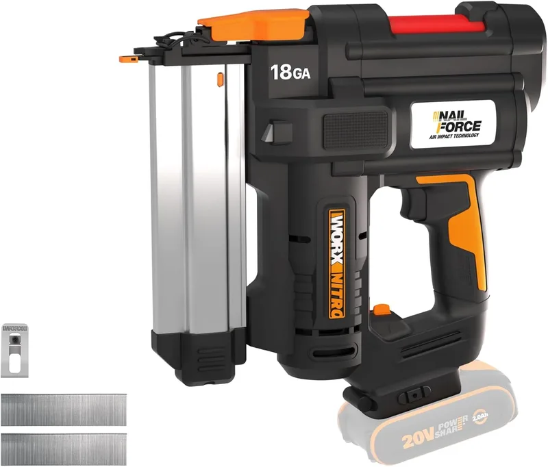 WORX ▫️ Pregador a bateria de 20 V - 18 GA PowerShare | WX842.9 | Pregos de 1,2 mm e até 50 mm de comprimento
