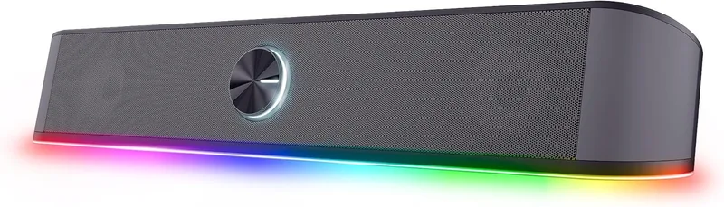 Trust Gaming ▫️ GXTrust 1619 Rhox RGB Illumination Soundbar 12W (6W RMS), colunas estéreo para jogos de PC, alimentação USB, tomada de 3,5 mm, coluna pequena 2.0 para computador portátil TV - Cinzento