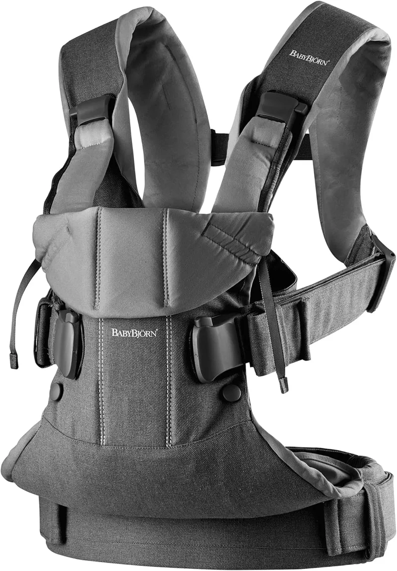 Porta-bebés BabyBjörn One, mistura de tecidos, cinzento denim/cinzento escuro
