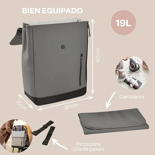 Béaba ▫️ Mochila-mudador para bebé, Mochila, Impermeável, 11 bolsos, Mochila-mudador para bebé, Borracha reciclada, Respirável, Alças e parte traseira almofadadas, Bolso isotérmico, PC 17 polegadas, 19 L, Oslo Bag 4