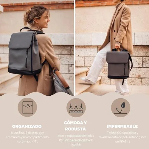 Béaba ▫️ Mochila-mudador para bebé, Mochila, Impermeável, 11 bolsos, Mochila-mudador para bebé, Borracha reciclada, Respirável, Alças e parte traseira almofadadas, Bolso isotérmico, PC 17 polegadas, 19 L, Oslo Bag 5