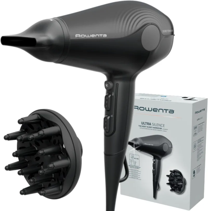 Rowenta ▫️ Secador de cabelo Ultra Silence, extremamente silencioso, 2100 EW para um fluxo de ar potente, tecnologia anti-estática geradora de iões, compacto, leve, CV6430F0