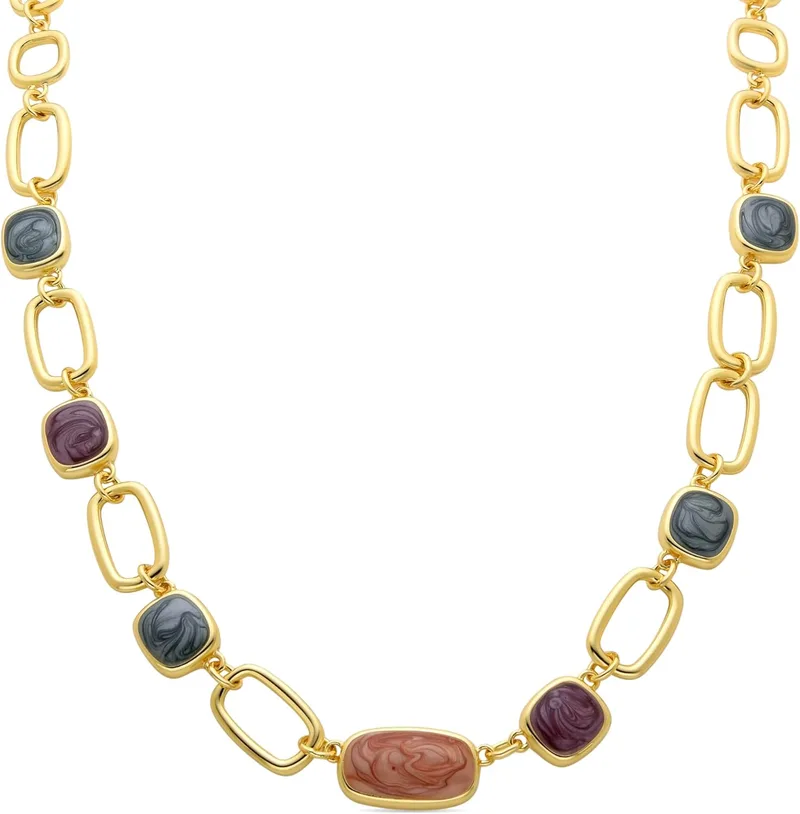 LUXENTER ▫️ Colar com resina multicolorida com acabamento em ouro de 18 quilates. Multicolorido. Joias para mulher - Modelo Orzur