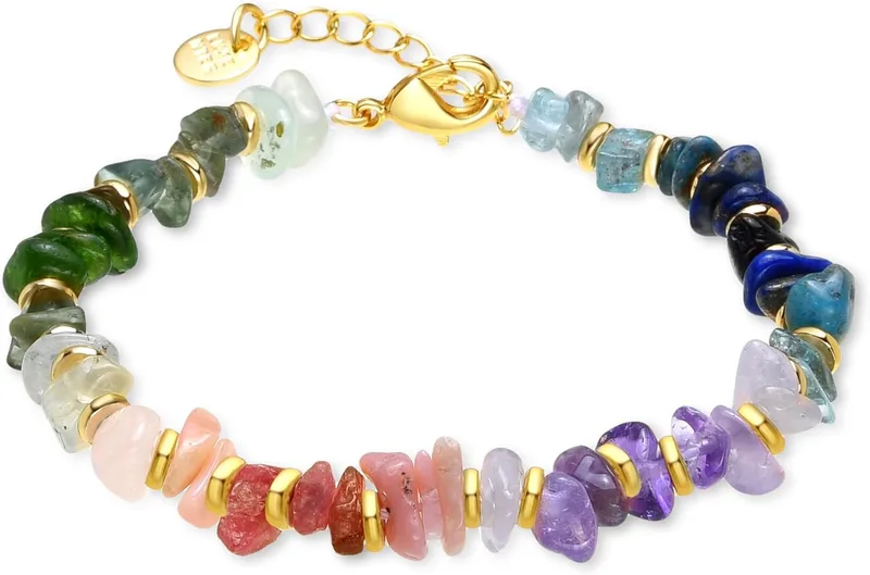 LUXENTER ▫️ Pulseira para mulher em liga metálica com fluorita, cor dourada, acabamento em ouro amarelo de 18 quilates, fecho de alavanca, comprimento 16 cm + 3,5 cm de extensão, modelo Diri