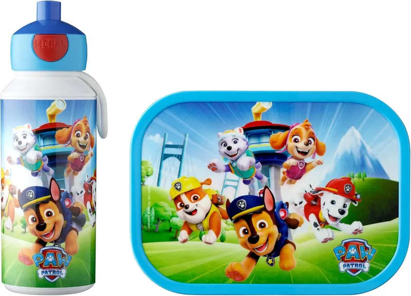 Mepal ▫️ Conjunto de Almoço Campus - Lancheira para Crianças com Garrafa Pop-up e Lancheira - Conjunto de Almoço para a Escola ou para Levar - Sem BPA - 400 ml + 750 ml - Paw Patrol Pups