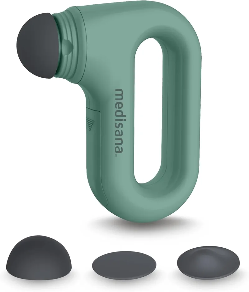 Medisana ▫️ HM 330 Mini massajador de mão para auto-massagem, massagem dos pontos de gatilho, ativação e regeneração muscular, massagem vibratória com acessórios e intensidades selecionáveis