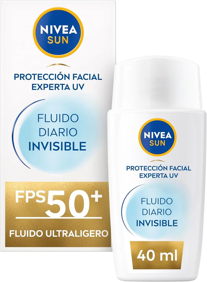 NIVEA SUN ▫️ Invisible Daily Fluid Face Sunscreen SPF 50+ (1 x 40 ml), protetor solar facial ultra-leve com efeito mate,