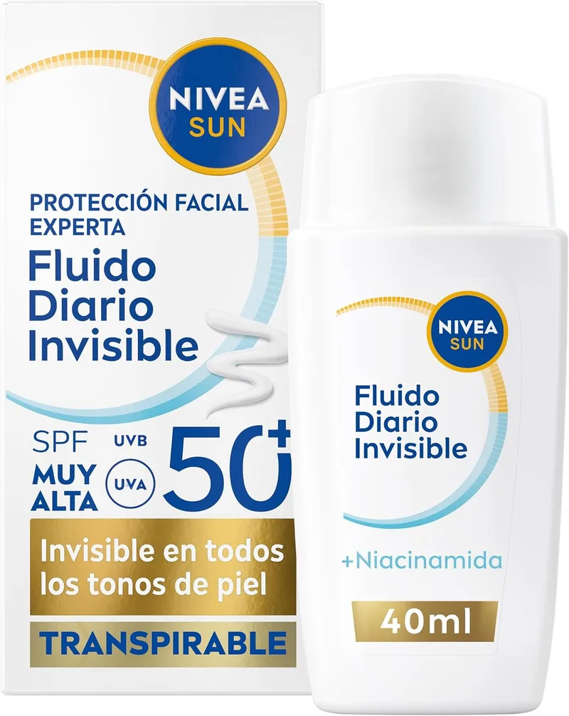 NIVEA SUN ▫️ Fluido Diário Invisível Protetor solar facial FPS 50+ (1 x 40 ml), creme solar facial ultraleve com efeito mate.