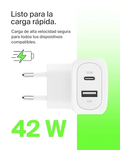 Belkin ▫️ Carregador de parede duplo BoostCharge de 42 W com porta USB-C e USB-A 2