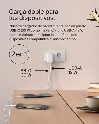 Belkin ▫️ Carregador de parede duplo BoostCharge de 42 W com porta USB-C e USB-A 3