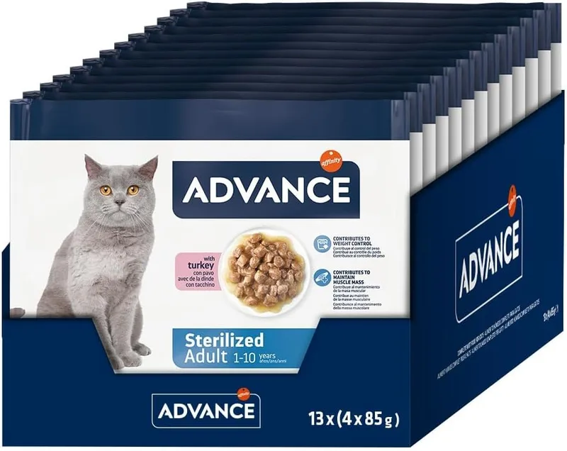 Advance ▫️ Adult Sterilised Adult Wet Cat Food with Turkey 13 x 4 x 85 g Flowpacks